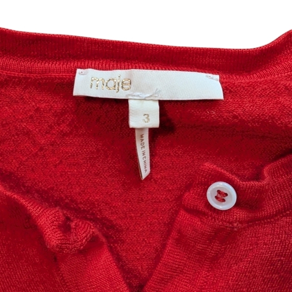 Maje Manilou Tie-Front Wool Cardigan Bright Red Button Up Women's size 3 Large - Picture 6 of 11
